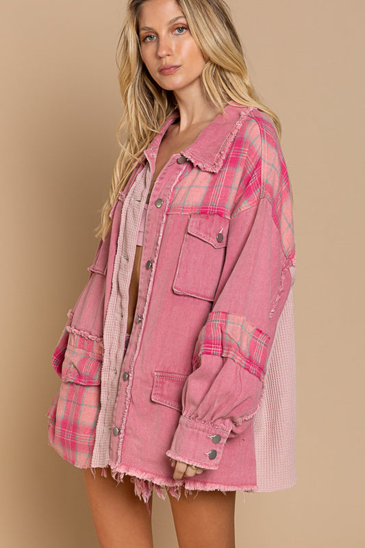 Spring Scout Pink Vintage Oversized Plaid Jean Jacket