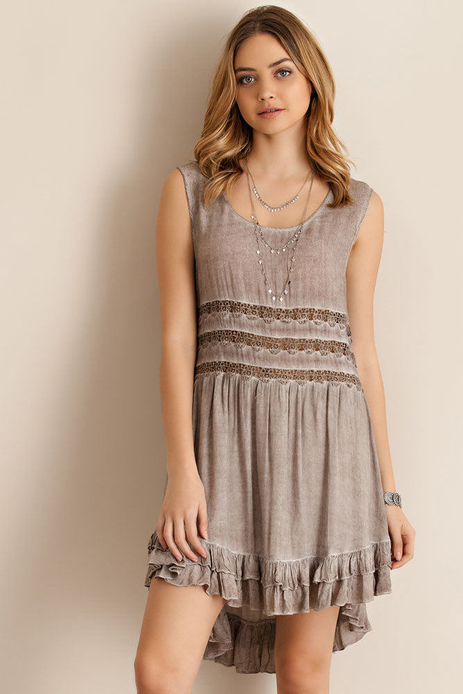 Faded Acid Wash Mocha Ruffle Lace Dress – SnowyLove Boutique