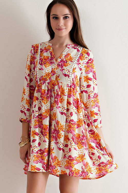 In Bloom Taupe Floral Babydoll Dress