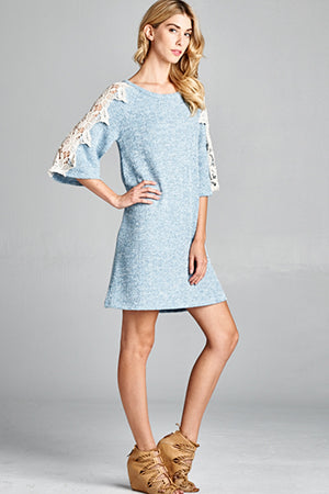 A Day of Romance Blue Knit & Lace Dress