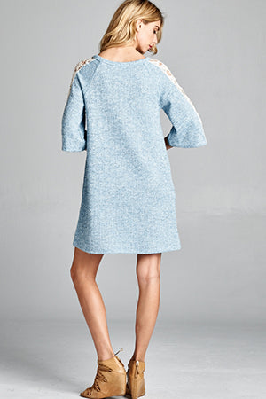 A Day of Romance Blue Knit & Lace Dress