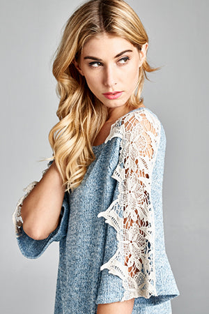 A Day of Romance Blue Knit & Lace Dress