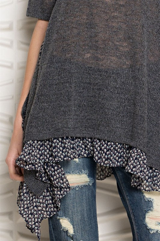 Sunrise Knit Charcoal Smoke Floral Tunic