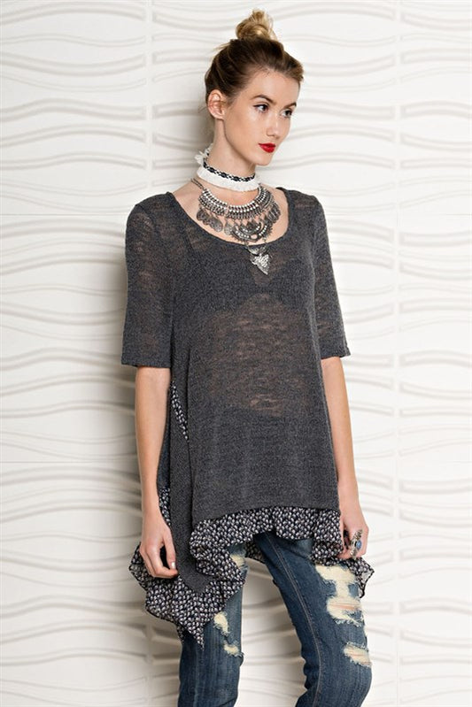 Sunrise Knit Charcoal Smoke Floral Tunic