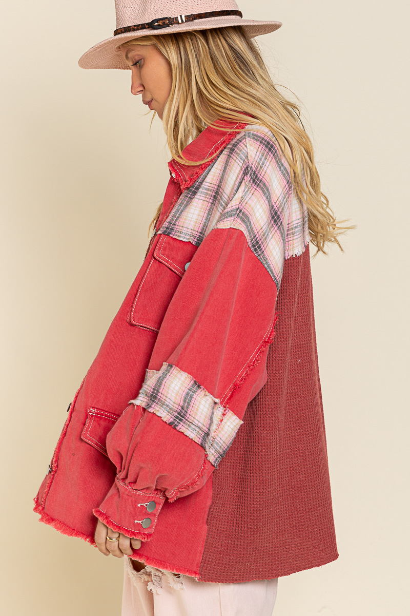 Ruby Rebel Vintage Oversized Plaid Denim Jacket