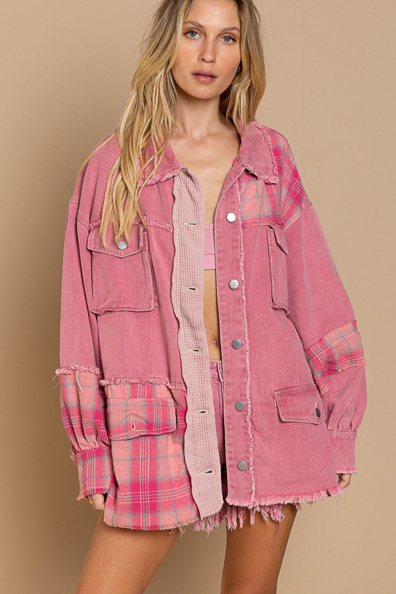 Spring Scout Pink Vintage Oversized Plaid Jean Jacket