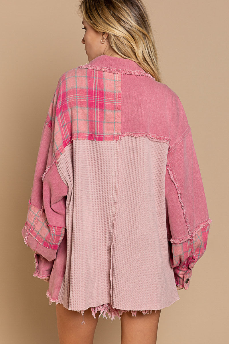 Spring Scout Pink Vintage Oversized Plaid Jean Jacket