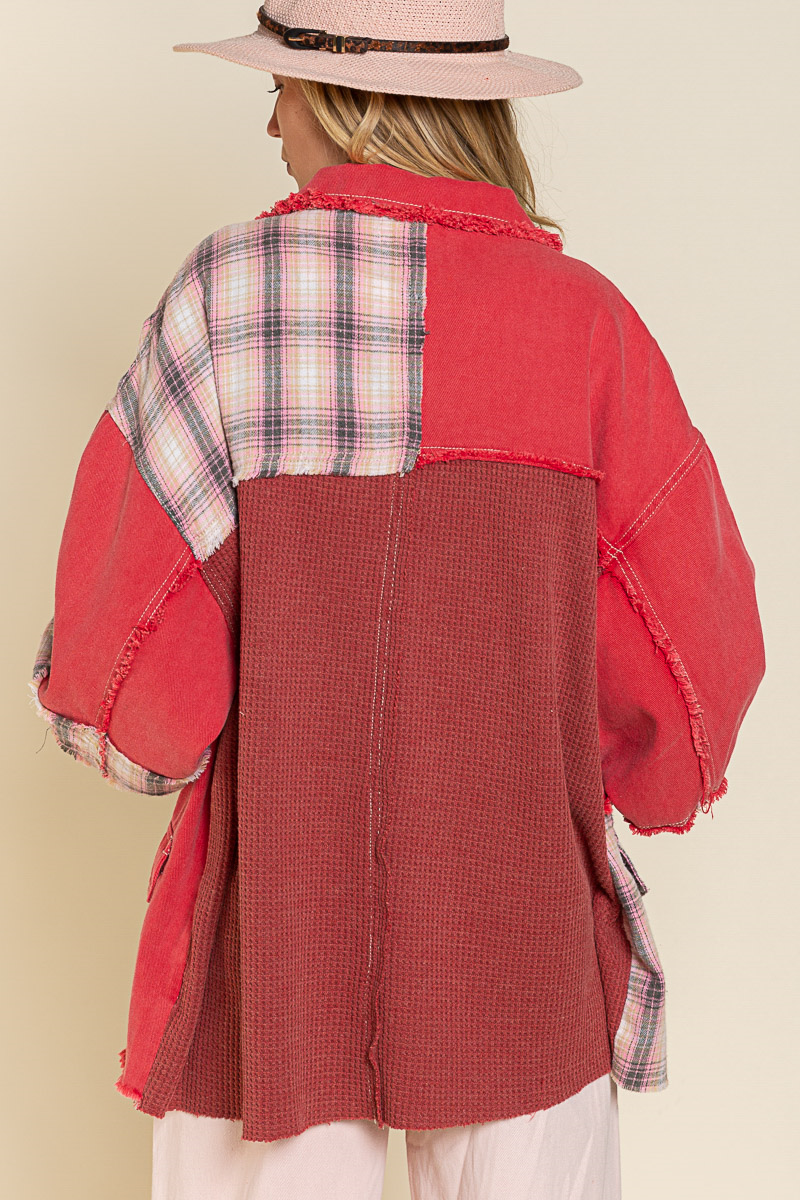 Ruby Rebel Vintage Oversized Plaid Denim Jacket