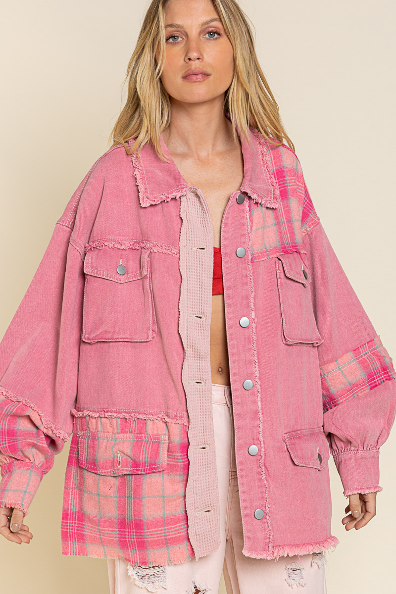 Spring Scout Pink Vintage Oversized Plaid Jean Jacket